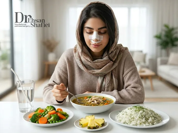 بعد از عمل بینی چی بخوریم؟ برنامه غذایی کامل هفته اول تا یک ماه اول جراحی